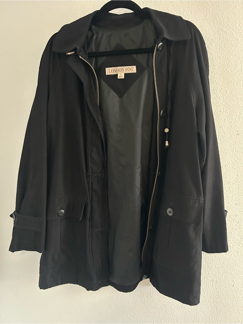 Vintage London Fog Black Women's Coat with Zip & Button Front